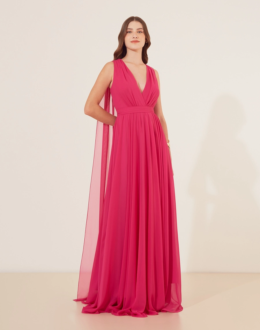 Vestido Longo Deborah é confeccionado em chiffon, tecido leve e com uma transparência discreta. É indispensável em eventos sociais e sofisticados. <br/> <br/>