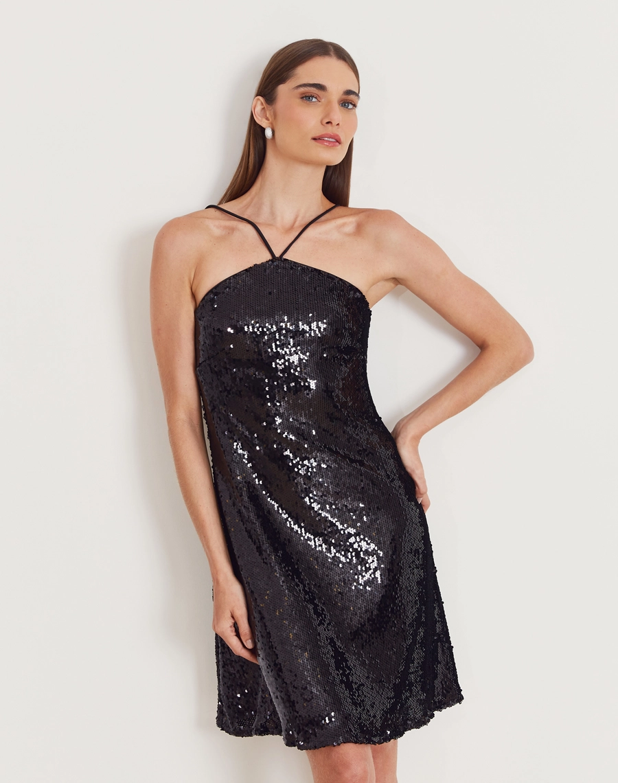 O Vestido Curto Elysa é confeccionado em paetê bordado. Ideal para festas, eventos noturnos ou ocasiões especiais, é a escolha perfeita para quem deseja brilhar com charme e estilo.