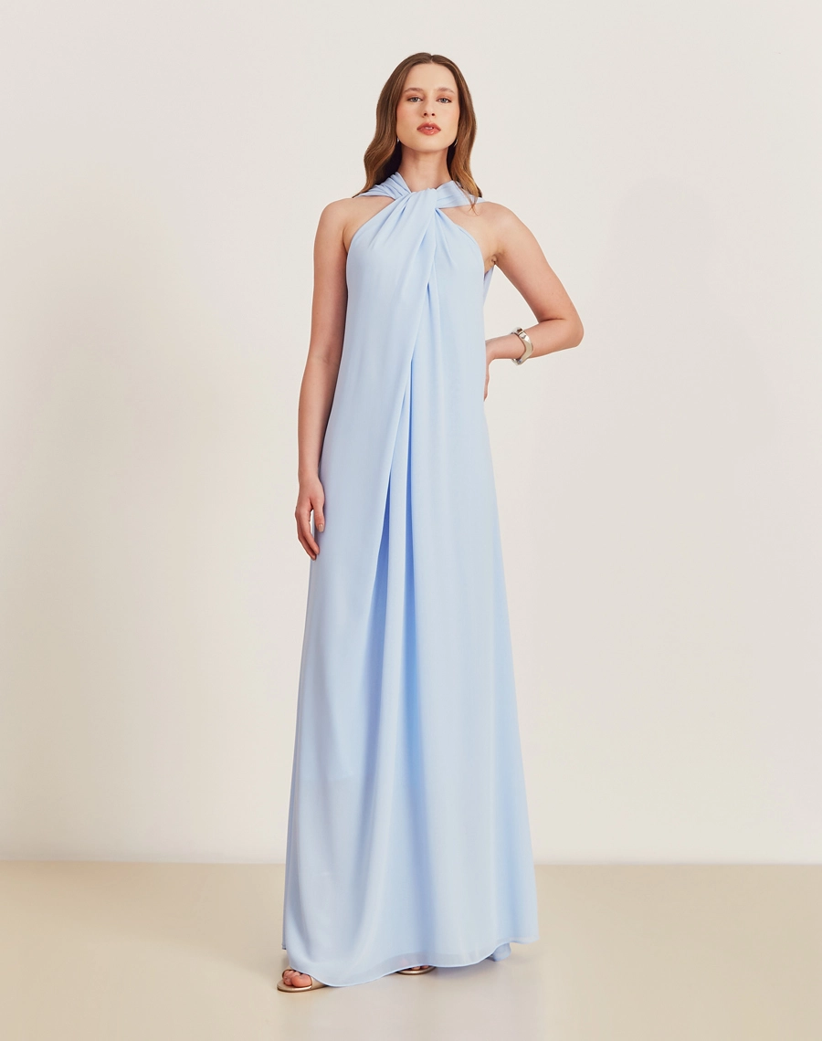 O Vestido Longo Paulina disponível em cores suaves e frescas, ideais para o verão, o vestido transmite sofisticação e charme em cada detalhe!