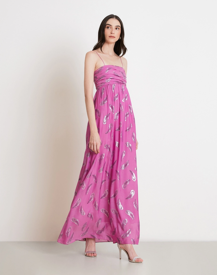O Vestido Longo Paloma é confeccionado em viscose com toque de seda, um tecido leve, macio e de excelente fluidez. <BR/>