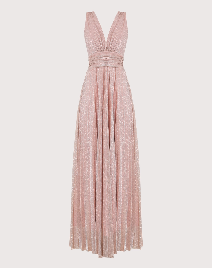 O Vestido Longo Salma é confeccionado em malha plissada de lurex, tecido de toque macio, excelente elasticidade e caimento fluido. <BR/>